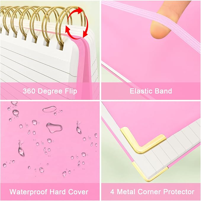 Top Spiral Notebook, A5 Hardcover Top Bound Steno Pads, 240 Pages 100gsm College Ruled Left Handed Notebook Journal for Work, School, Meeting Writing - Pink, 5.9" x 8.5"