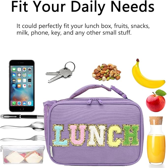 GYEUKHAM Insulated Lunch Box for School, Thermal Reusable Durable Freezable Lunch Bags for Kids Boys Girls Men Women - Small Soft Cooler Portable Lunch Tote Kit for Work Picnic Travel,Purple Alphabet
