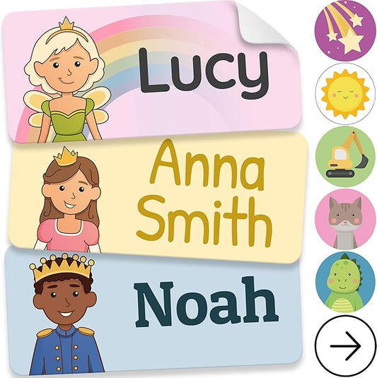 Personalized Name Labels for Kids (140 Labels) - Durable & Waterproof Custom Name Stickers for Clothing Tags, School Supplies, Camp & Daycare - Prince & Princess (1.2”x0.5”)