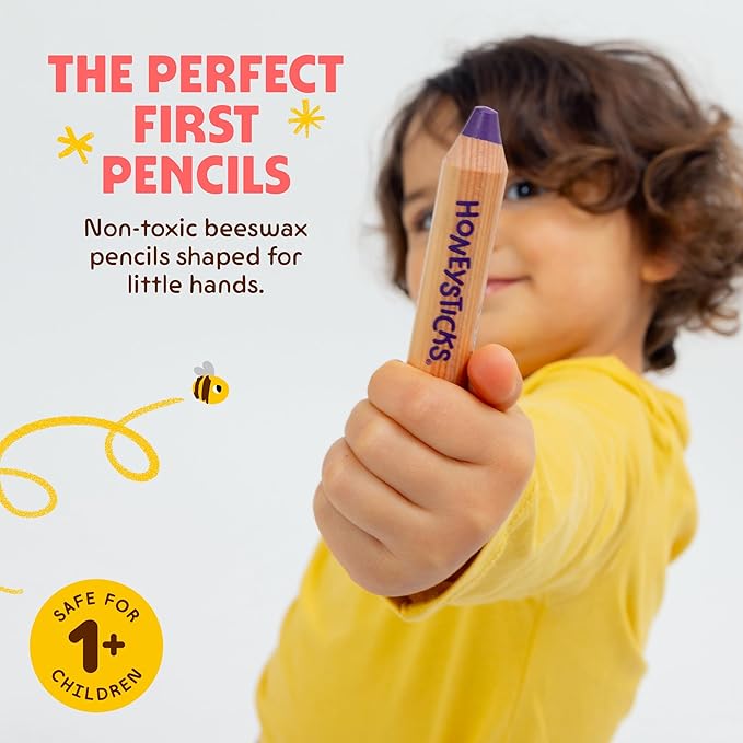 Honeysticks Little Learner Jumbo Colored Pencils (8 Pack) - My First Pencils with Non-Toxic Beeswax Core, Large Easy Grasp Pencil Size, Bright Colors, Toddler Coloring and Drawing, Ages 1-3, 2-4