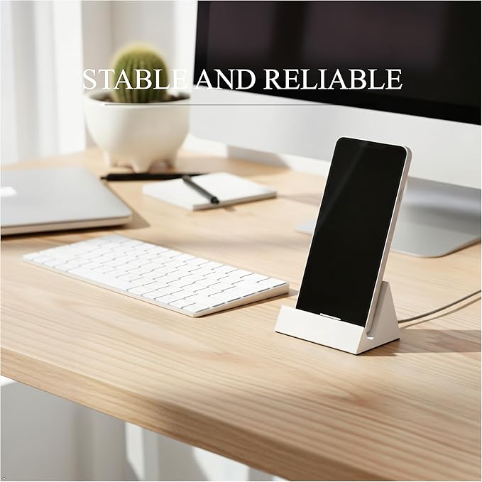 Concrete phone stand, desktop phone stand, multifunctional stand, compatible with iPhone 16/15/14/13/12 smartphones (White)