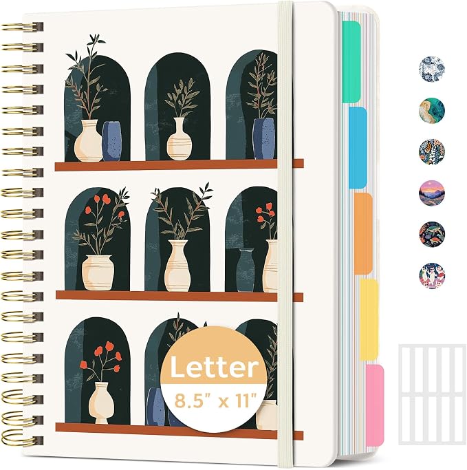 ZOTIA Large Spiral Notebooks for Work 5 Subject with Removable Dividers