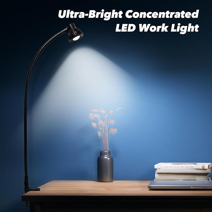 Hersi 5w 30‘’Long Swing Arm 110v/220v Desk Lamp Metal Architect LED Task Light with Clamp, Adjustable Folding Twin-Arm Clip-on Table Lamp,Black