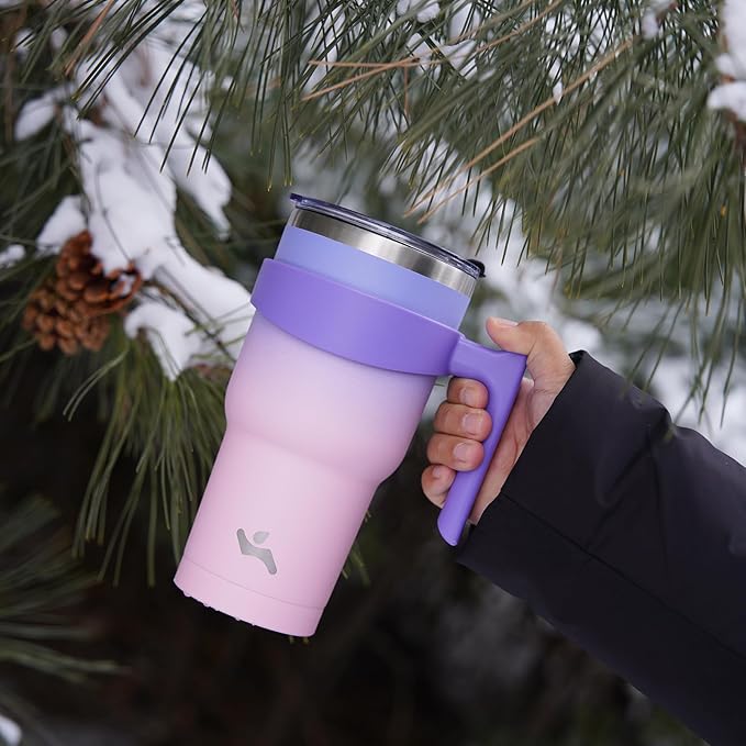 Konokyo 40 oz Tumbler with Handle and 2 Straw 2 Lid, Insulated Water Bottle Stainless Steel Vacuum Cup Reusable Travel Mug,Pastel Sunset