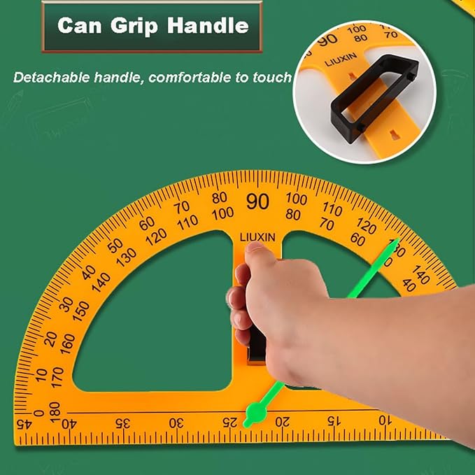 5PCS Magnetic Geometry Set, 60°45°Triangle Ruler Protractor Compass Set with Non Slip Handle, Large Geometry Ruler Drawing Tools for Teachers on Whiteboard Math Classroom