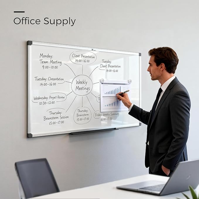TOWON Magnetic Dry Erase Whiteboard 36 x 24 in, Large White Board for Wall, 3 x 2 Ft Whiteboard with Marker Tray & 2 Magnets, Silver Aluminum Frame for Office, Classroom & Home
