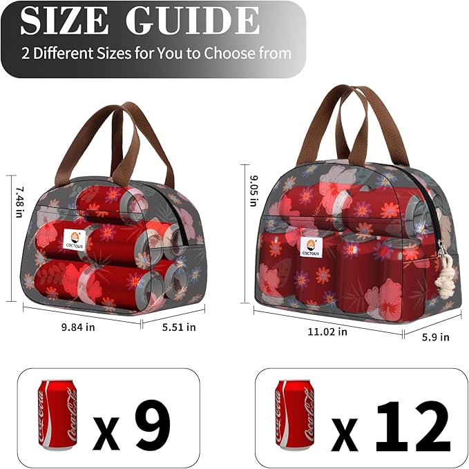 CaCTOUR Large Lunch Box for Women, Cute Lunch Box Cooler Bag, Portable Insulated LunchBox Reusable Corduroy Lunch Tote for Work/Travel/Picnic (Flower)