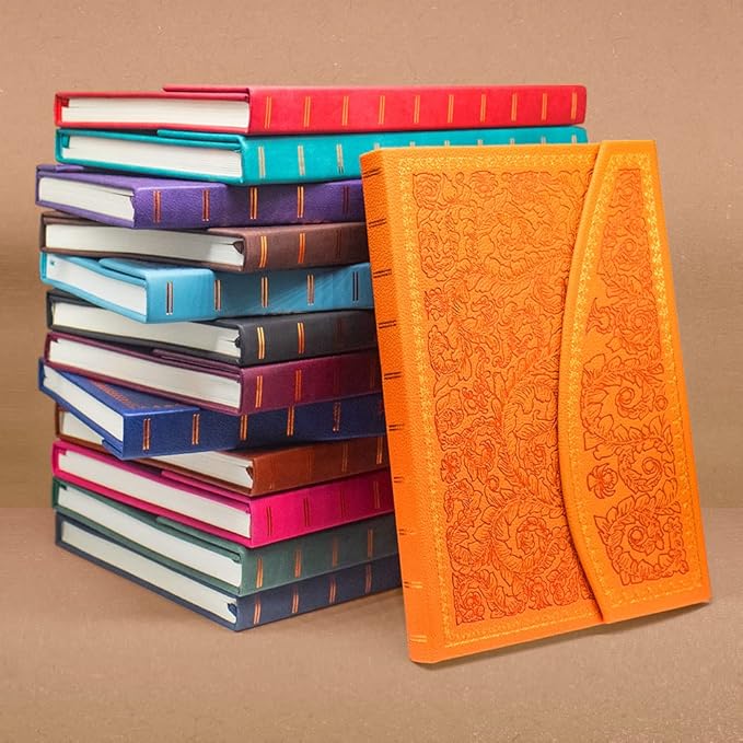VICTORIA'S JOURNALS Magnet Journal, Carving Vintage Notebook Faux Leather Hard Cover Personal Diary Lined Pages Ribbon Bookmark, 8'' x 5.7''