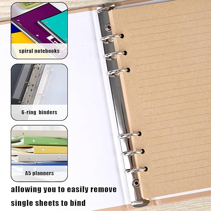 Koogel Filler Paper, 6 Hole Punched, 100 Sheets Loose Leaf College Ruled Lined Notebook Paper, 5.6'' x 8.25'' Filler for Notebooks Journals School Office Writing Supplies, Brown