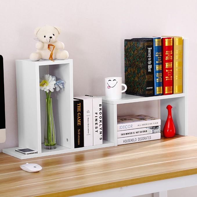 ShellKingdom Desk Shelf Organizer, Desktop Shelves, Adjustable Desktop Corner Shelf, Bookshelf Storage Rack and Cubicle Decor for Desk, Tabletop, School, Office, Dorm Desk Organizer - White