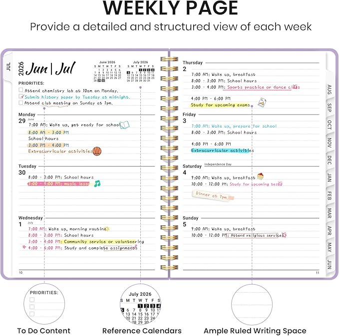 Planner 2026-2027 for Women & Men, Academic Monthly and Weekly Calendar Planner, Jul 2026 - Jun 2027, A5 (6.3" x 8.5"), Teacher Student Planning Book with Tabs, Ideal for Office School Supplies - Lilac Purple