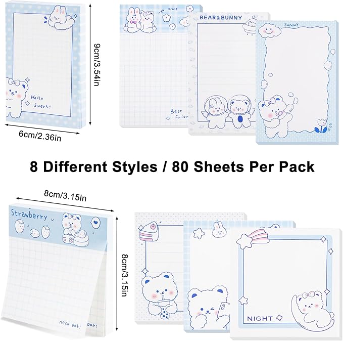 640 Pcs Cute Sticky Notes, Self-Stick Note Pads, Kawaii Memo Pads Lined, Funny Sticky Notes, List Notepads Set Bulk for School Office Home Supplies Teacher Students Planner Gifts