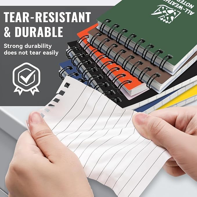 6 Pack Waterproof Pocket Notebook, 3" x 5" Top-Spiral Pocket Notepad