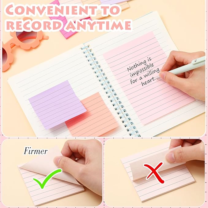 Yexiya 64 Pcs Lined Sticky Notes Self Stick Notes with Lines Bright Assorted Colors Sticky Pad for Home Office Products Post Memos, 1920 Sheets(4 x 6 Inch, 3 x 3 Inch,Pastel Color)