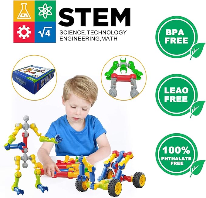 Caferria Kids Building Kit STEM Toys, 110 Pcs Educational Construction Engineering Building Blocks DIY Learning Set for Ages 3-10 Year Old Boys Girls, Best Gift for Children Creative Games Fun Play