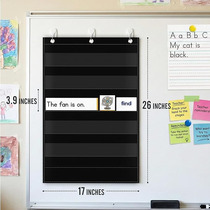 Pocket Chart for Classroom - 5+1 Small Black Pocket Chart for Alphabet Learning Word Wall Calendar Daily Schedule Sentence Strips Sticker Display, Teacher Supplies for Preschool Kindergarten & Home