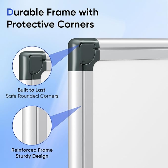 Magnetic White Board Hanging 18" x 12" for Wall, Small Dry Erase Board for Kids, Kitchen, Office, Includes 1 Eraser, 2 Markers, 4 Magnets, Pen Tray, Silver Aluminum Frame