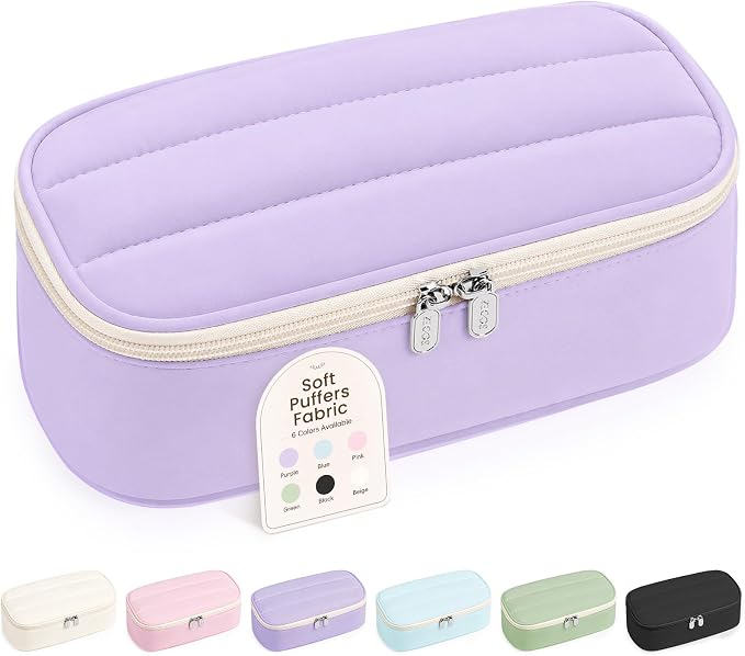 Sooez Cute Pencil Case, Soft Puffers Pencil Pouch, Large Pen Pencil Bag | Zipper Pen Case, Aesthetic Pen Pouch, Colored Stationery Storage & Organizer, School Supplies for Teen Girl Students, Purple
