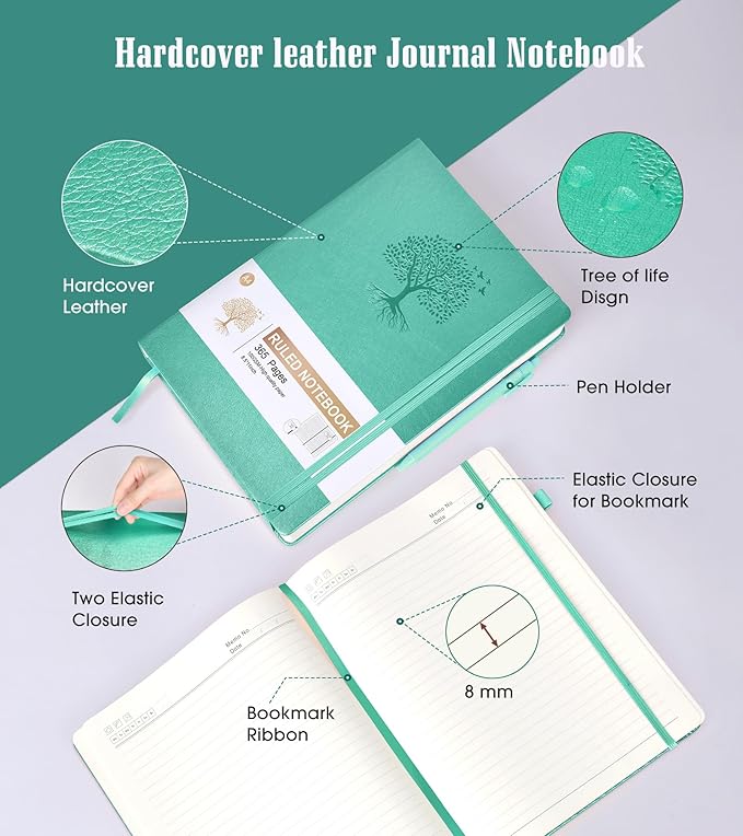 Lined Journal Notebook, 365 Pages A4 Large Journals for Writing Ruled Notebook, Hardcover Leather Journal for Women Men, Daily Notebook for Work, Note Taking, 100Gsm Thick Paper ( 8.5" x 11" Teal)