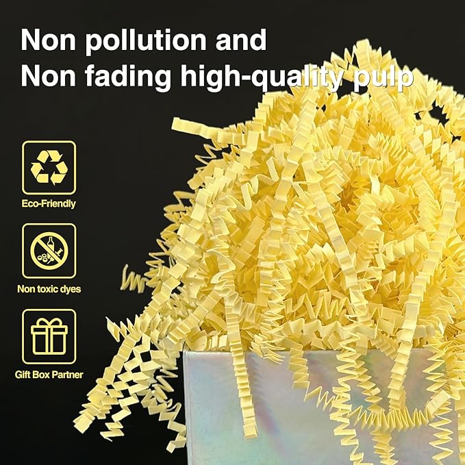 1LB Crinkle Paper Shred Filler for Gift Box Bag and Basket On Holidays(Light Yellow)
