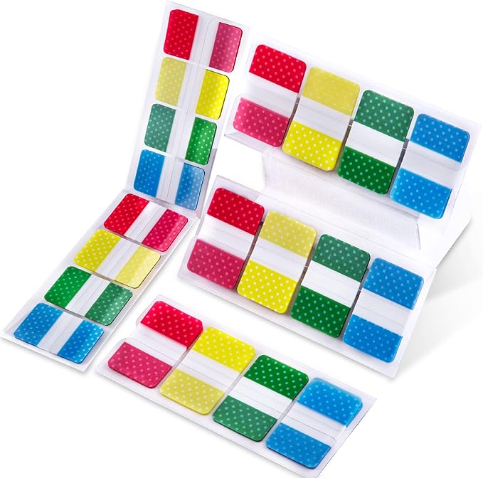 Golcellia 400 Pieces Sticky Index Tabs Transparent Sticky Notes, Colored Page Markers for Bookmarks, Writable and Repositionable Index Annotation Tabs（Polka Dots）
