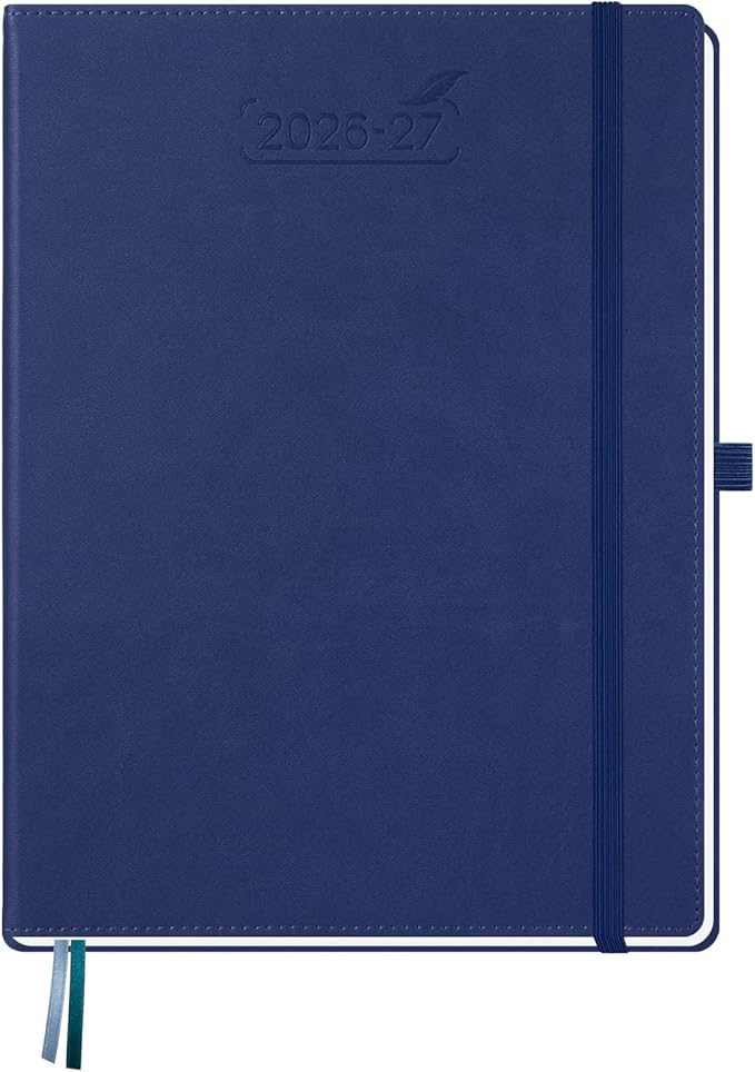 BEZEND Weekly Planner 2026-2027 (8.5" x 11") with Hourly Timeslots (Jul 26-Dec 27) 18 Months Academic Calendar & Monthly Tabs, Ideal for Students, Work & Home, PU Leather Hardcover -Blueberry