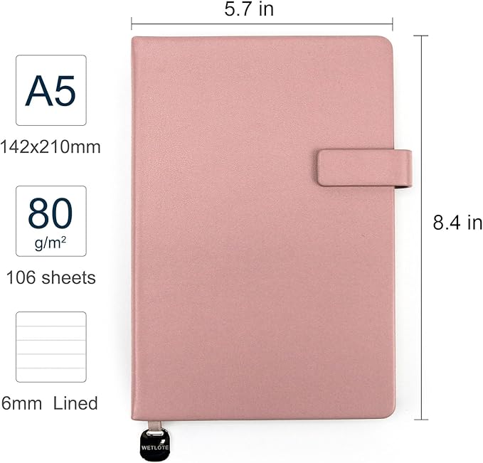 A5 Hard Cover Notebook with Pen Holder, Gold Edges & 180° Lay Flat - Large 5.7x8.4 Lined, Bookmark, Gift Box - Durable Journal for Office, Study, Travel - Writers, Students (Pink)