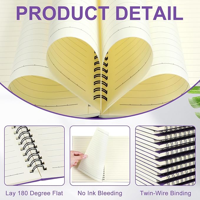 Yahenda 6 Pcs Spiral Notebooks, 1 Subject, Wide Ruled, Purple