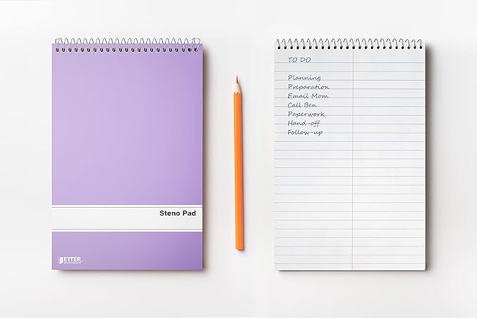 Better Office Products Steno Pads Spiral 6x9, 10 Pack, Gregg Ruled, 80 Sheets, Assorted Pastel Covers, Steno Notebooks Top Spiral for Note Taking