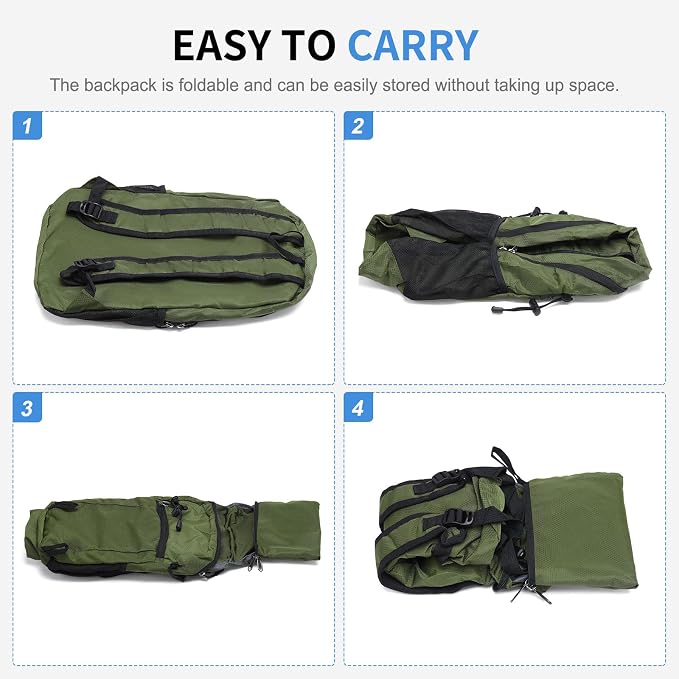 30L Large Hiking Daypack, Foldable Outdoor Backpack, Dark Green | Packable Daypacks for Men Women, Lightweight Water-Repellent Collapsible Daypack for Commuting Outdoor Sports Camping