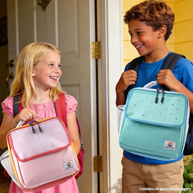 CaCTOUR Lunch Box Kids,Fun Color Lunch Box for Girls,Large Soft Cooler Lunch Bag for Kids,Back to School Thermal Insulated Lunch Tote Bag for School Daycare Outdoor (Pink Red)