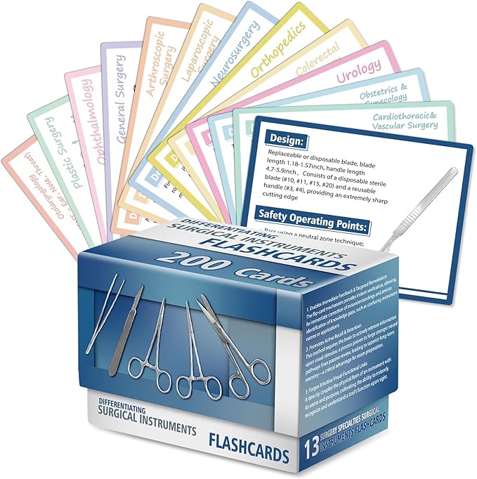 200Pcs Surgical Instruments Flashcards 13 Specialties CST & CRCST Prep for Technology Instrument Index Cards for Surgical Gift Accessory Technologists Exam Medical Student Operating Room Nurse