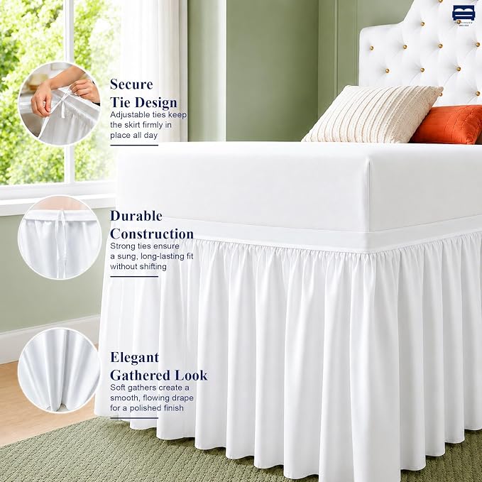Cottingon Dorm Room Bed Skirt Twin XL, White Microfiber Dust Ruffle, 36 Inch Drop, Fits Standard College Beds 39 x 80, Under Bed Storage Cover, College Dorm Room Essentials, Back to School Bedding