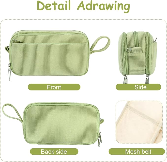BuyCard Sage green Large Capacity Corduroy Pencil Case, Zipper Pouch, Casual Style, Supplies Organizer for Teen Girls, Boys, Women and Men