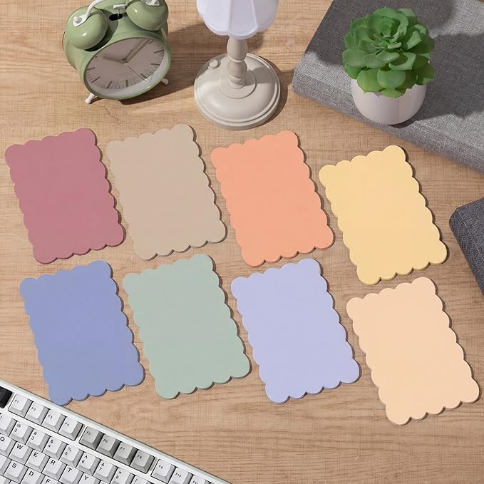 Eaasty 8 Pack Scalloped Aesthetic Sticky Notes Bulk Morandi Colors Cute Wavy Self Sticky Note Pads 4" x 6" Blank Note Pads for Back to School Office Supplies 240 Sheets