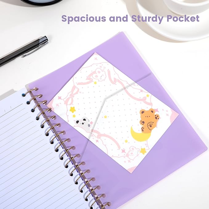 CAGIE Small Spiral Notebooks with Removable Dividers Tabs, 5 Subject Notebook College Ruled 6''×8'', A5 Notebooks for School Work with Plastic Cover, Back Pocket, Spiral Bound, Purple
