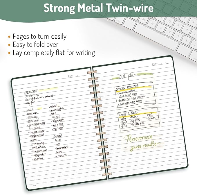 Forvencer Lined Spiral Journal Notebook with 300 Numbered Pages, A5 Thick Journals for Writing with 100GSM Paper, Hardcover Notebooks with Contents for Work, School, Women, Men, Dark Green