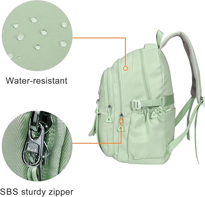 Phaoullzon Boys School Backpack for Girls, College Aesthetic Laptop Bookbag for Travel,Green