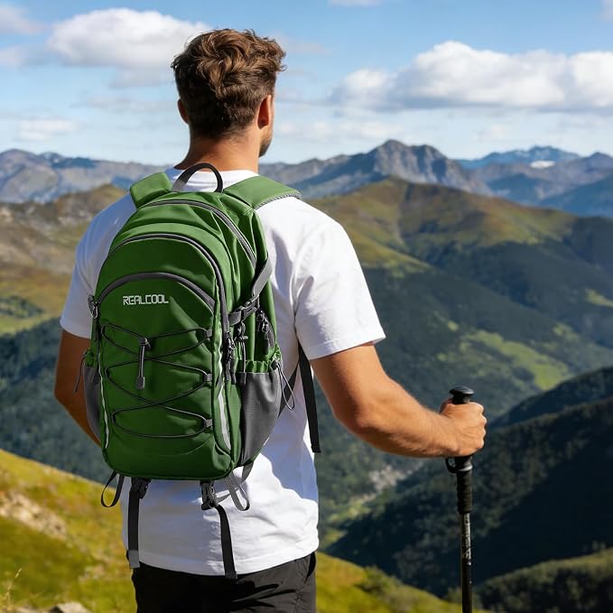 RealCool 20L Lightweight Hiking Backpack, Waterproof Daypack for Camping | 210D tear-resistant nylon, breathable shoulder and back panel, Multi-Compartment,hydration system,reflective strip,bungee net