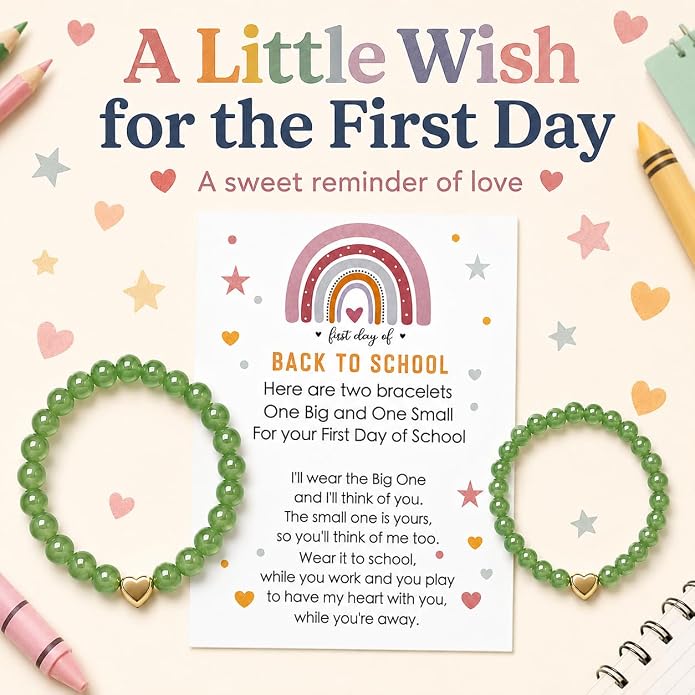 Back to School Bracelets Heart Matching Mommy and Me Elastic Wish Strings Bead Bracelets First Day of School Supplies Gifts