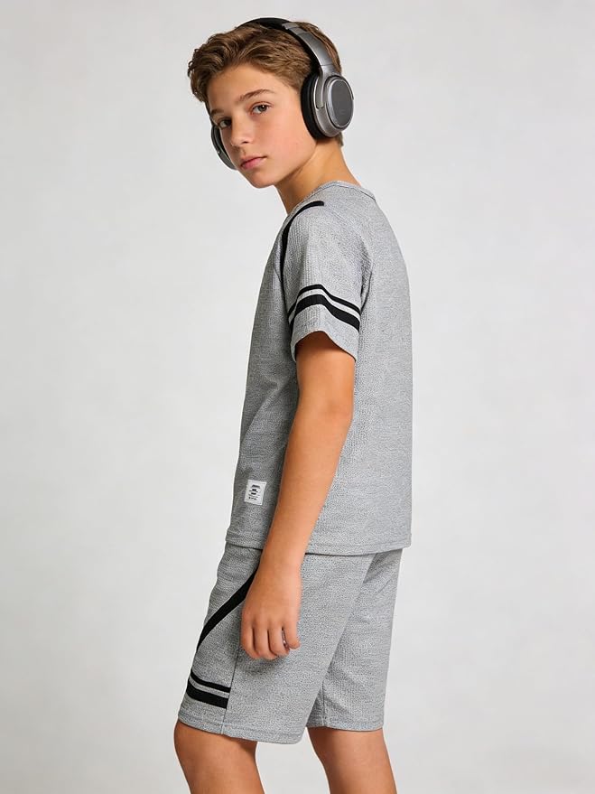 Cakaner Tween Boys Clothes Summer Simple Print T-Shirt And Shorts Set 2 Pieces Teen Trendy Outfits Size 7-14 Year