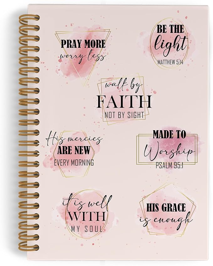 Pink Bible Spiral Notebook, Christian Journal Notebook, Walk by Faith Journal, Christian Faith Notebooks for School Work, Pink Bible Office Supplies Gifts for Women Girls, 5.5x8.3 Inch