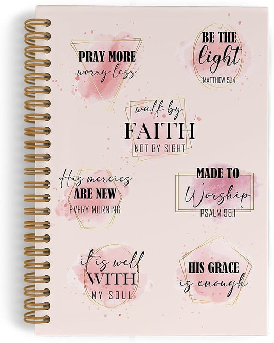 Pink Bible Spiral Notebook, Christian Journal Notebook, Walk by Faith Journal, Christian Faith Notebooks for School Work, Pink Bible Office Supplies Gifts for Women Girls, 5.5x8.3 Inch