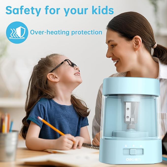 Deli Electric Pencil Sharpener, Automatic Pencil Sharpeners for No.2 Pencils Colored Pencils, USB & Battery Operated Pencil Sharpener for School, Home, Office, Classroom, Blue