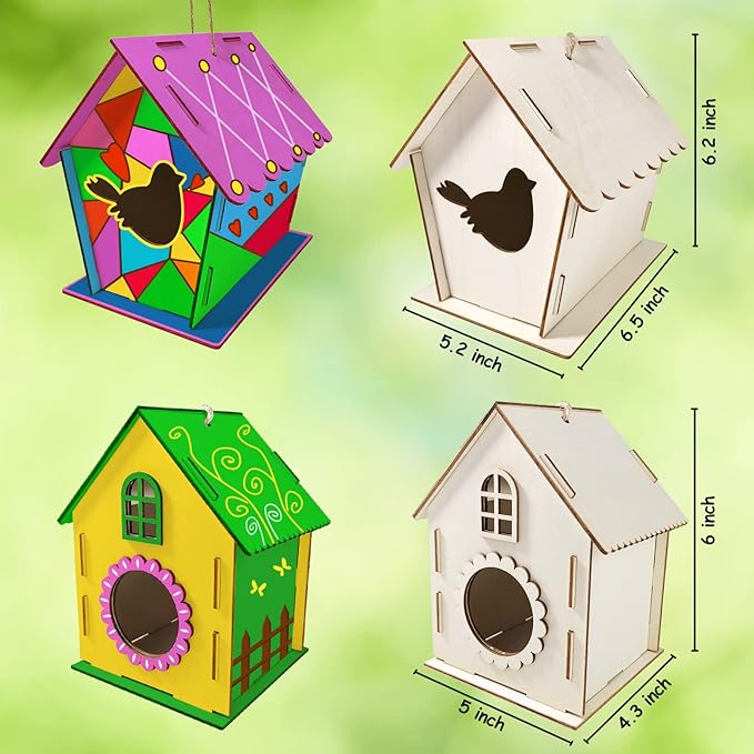 Heyzeibo 2Pack Bird House Craft Kits for Kids to Build and Paint Birdhouse, DIY Wooden Arts and Crafts Easter Gifts for Girls Boys Toddler