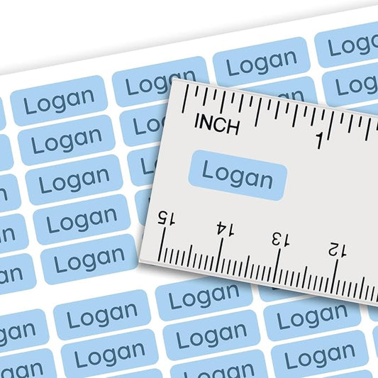 Personalized Mini Name Labels for Kids (210 Count) – Custom Waterproof Name Stickers for School, Daycare, Water Bottles, Lunch Boxes, Pencils, Supplies - Powder Blue
