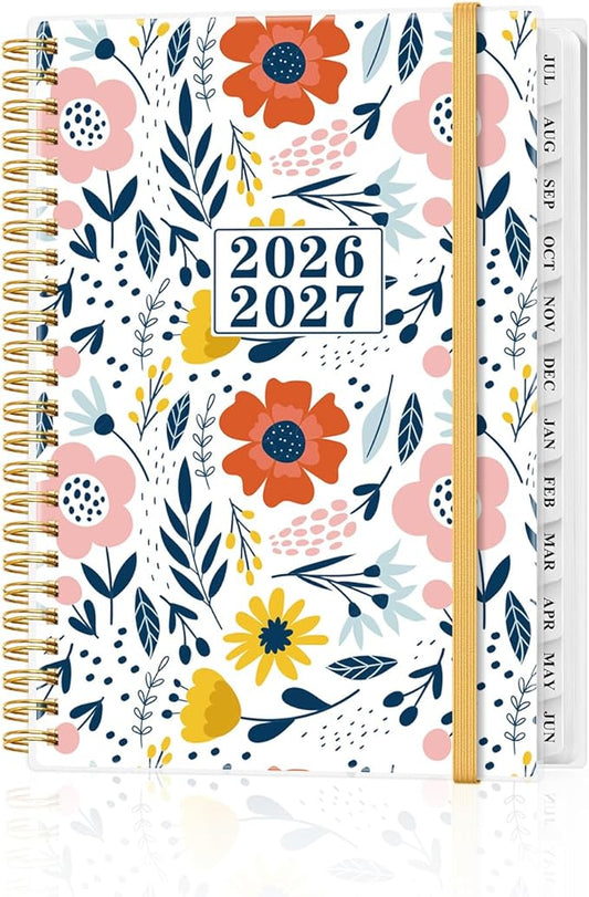 Planner 2026-2027 - Academic Planner from July 2026 to June 2027, Weekly & Monthly Planners Spiral Bound with 12-Month Tabs, Inner Pocket, 6.25" x 8.5", Pink Flower