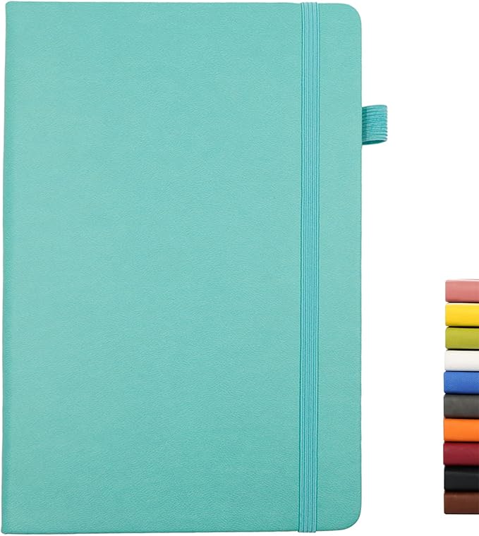 Lined Journal Notebooks with Pen Loop, Hardcover Notebook Journal for Work, 100Gsm Premium Thick Paper with Inner Pocket, Medium 5.7"x8.4", （Cyan, Ruled）