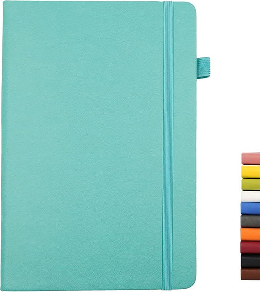 Lined Journal Notebooks with Pen Loop, Hardcover Notebook Journal for Work, 100Gsm Premium Thick Paper with Inner Pocket, Medium 5.7"x8.4", （Cyan, Ruled）