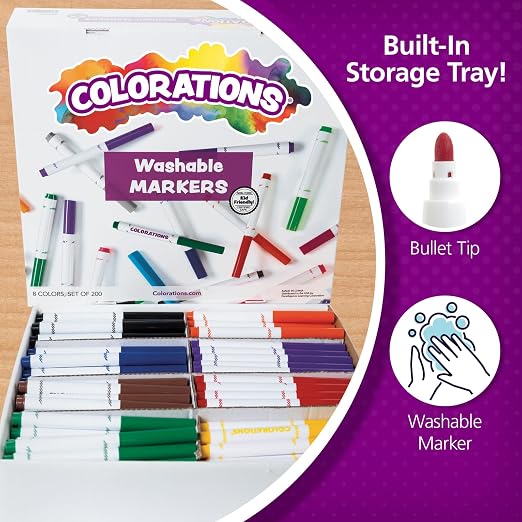 Colorations Classic Markers, Conical Tip,Set of 200, 8 Bold Colors, Coloring, Paper, Kids, Posters, Drawing, Bold Colors, Classroom, School Supplies, Art Supplies, Craft Projects, Assorted Set, Model: 98200